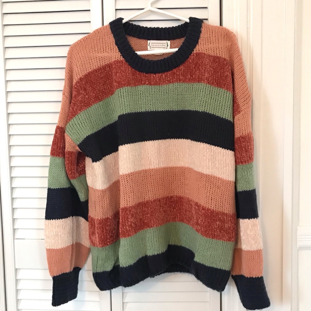 Knit and Chenille Striped Sweater